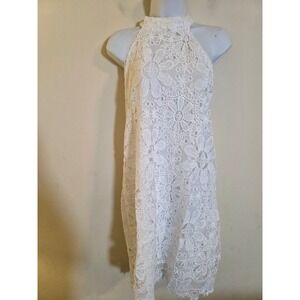 ChicMe White Floral Lace Halter Mini Dress Sleeveless Crochet Daisy Size L